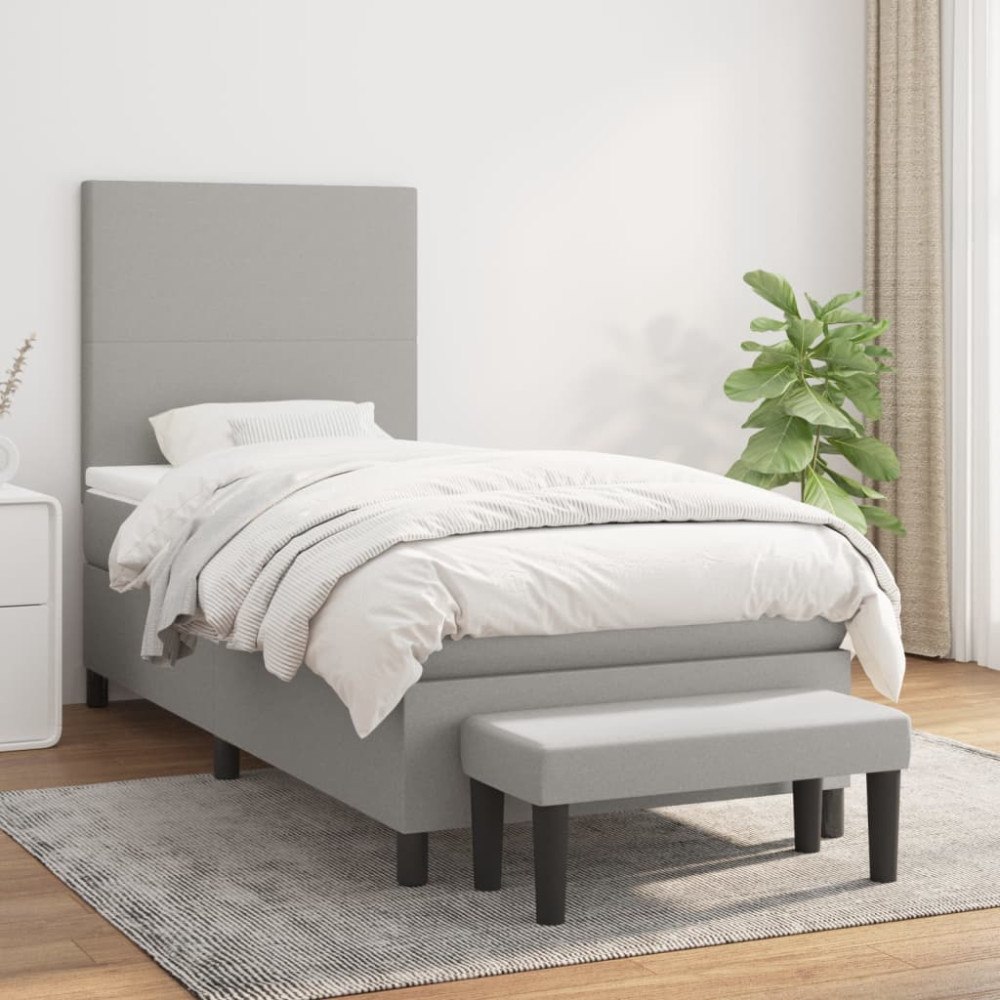 vidaXL Ramsäng med madrass ljusgrå 90x190 cm tyg