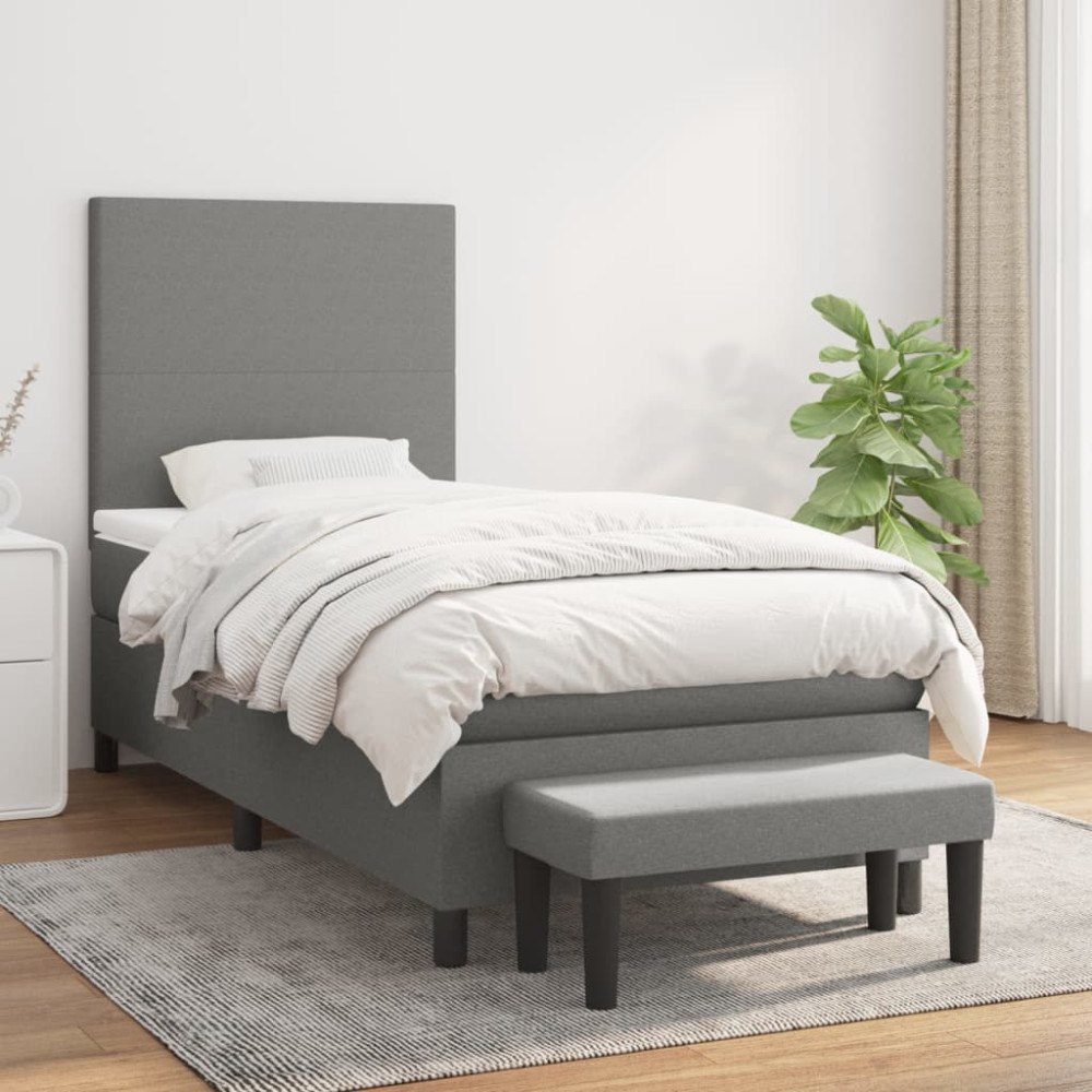 vidaXL Ramsäng med madrass mörkgrå 90x190 cm tyg