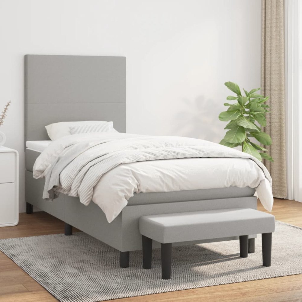 vidaXL Ramsäng med madrass ljusgrå 90x200 cm tyg