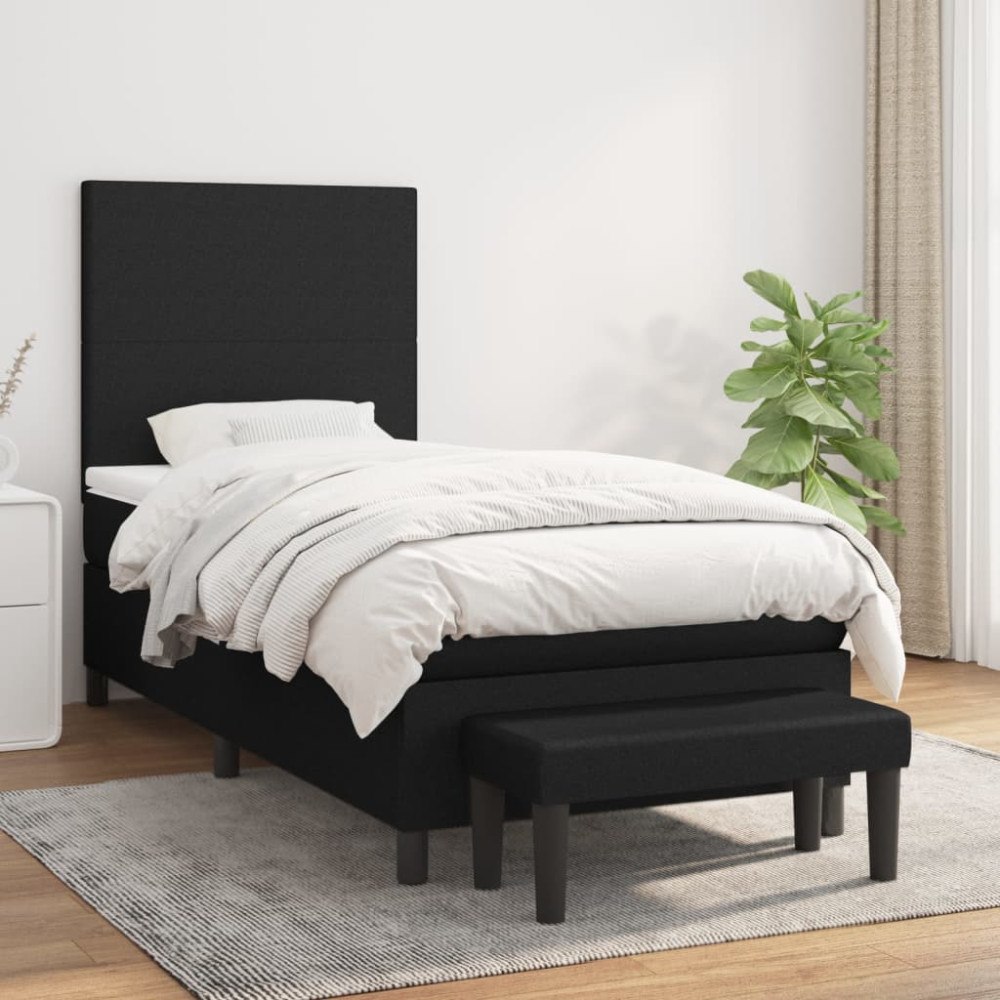 vidaXL Ramsäng med madrass svart 90x200 cm tyg