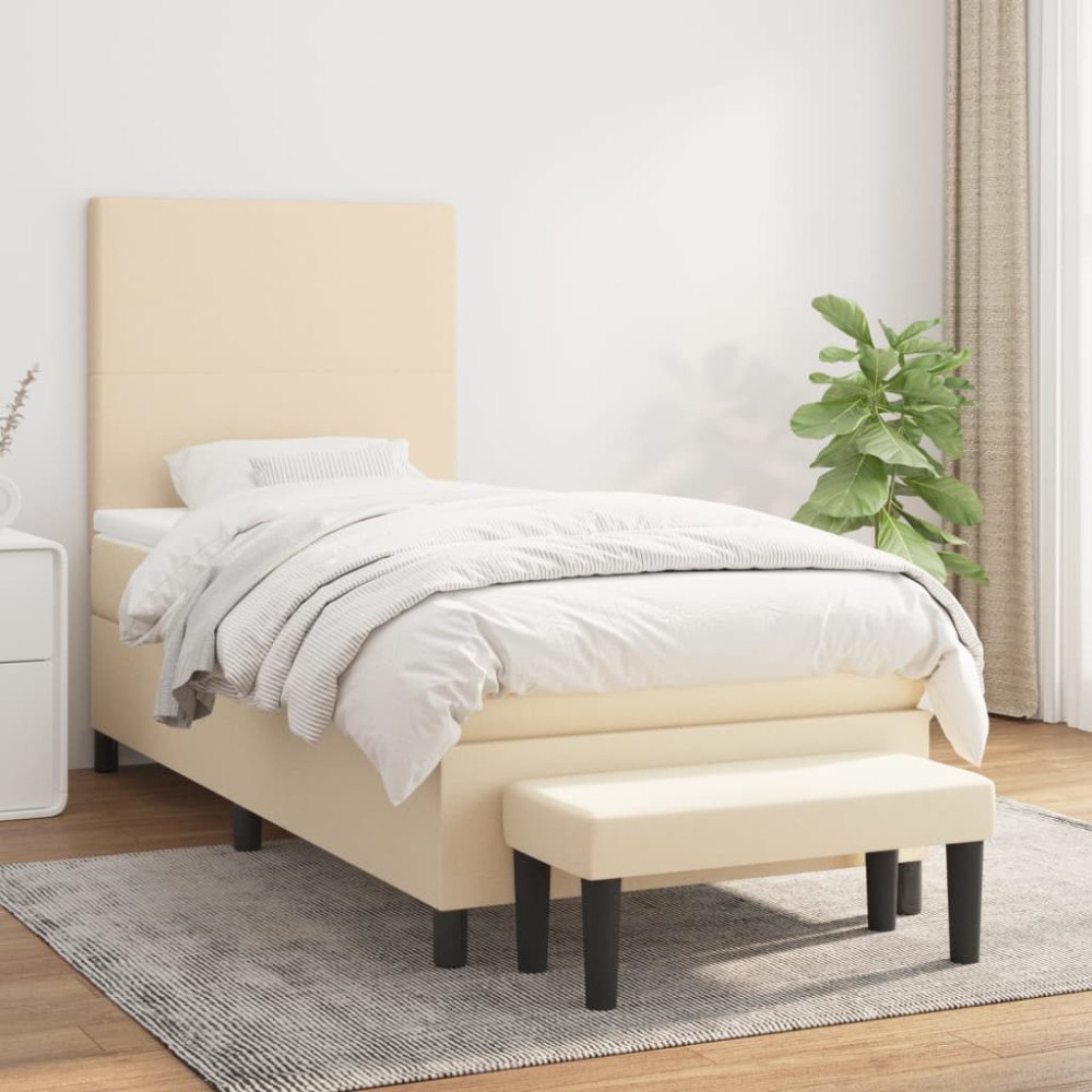 vidaXL Ramsäng med madrass gräddvit 100x200 cm tyg