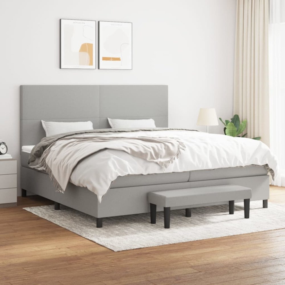 vidaXL Ramsäng med madrass ljusgrå 200x200 cm tyg
