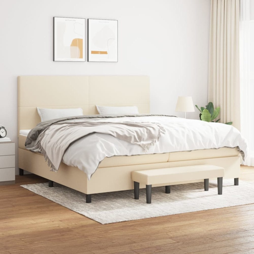 vidaXL Ramsäng med madrass gräddvit 200x200 cm tyg