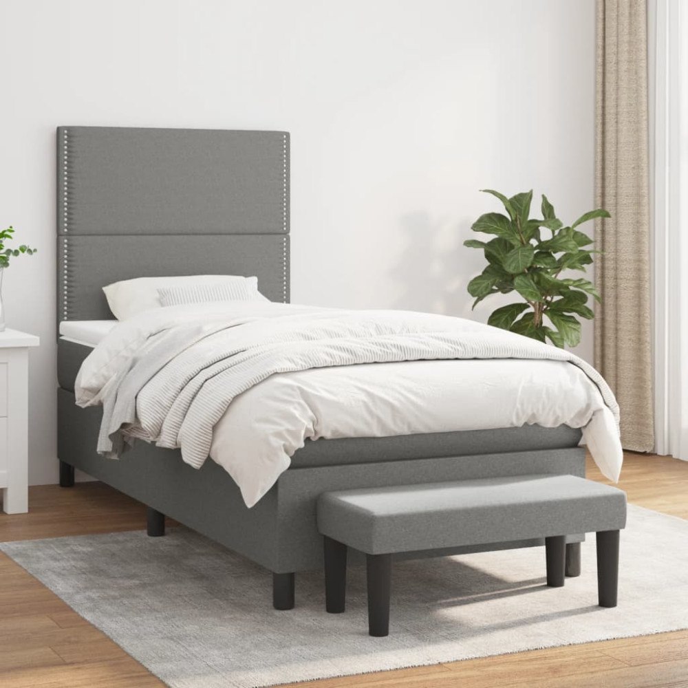 vidaXL Ramsäng med madrass mörkgrå 90x190 cm tyg