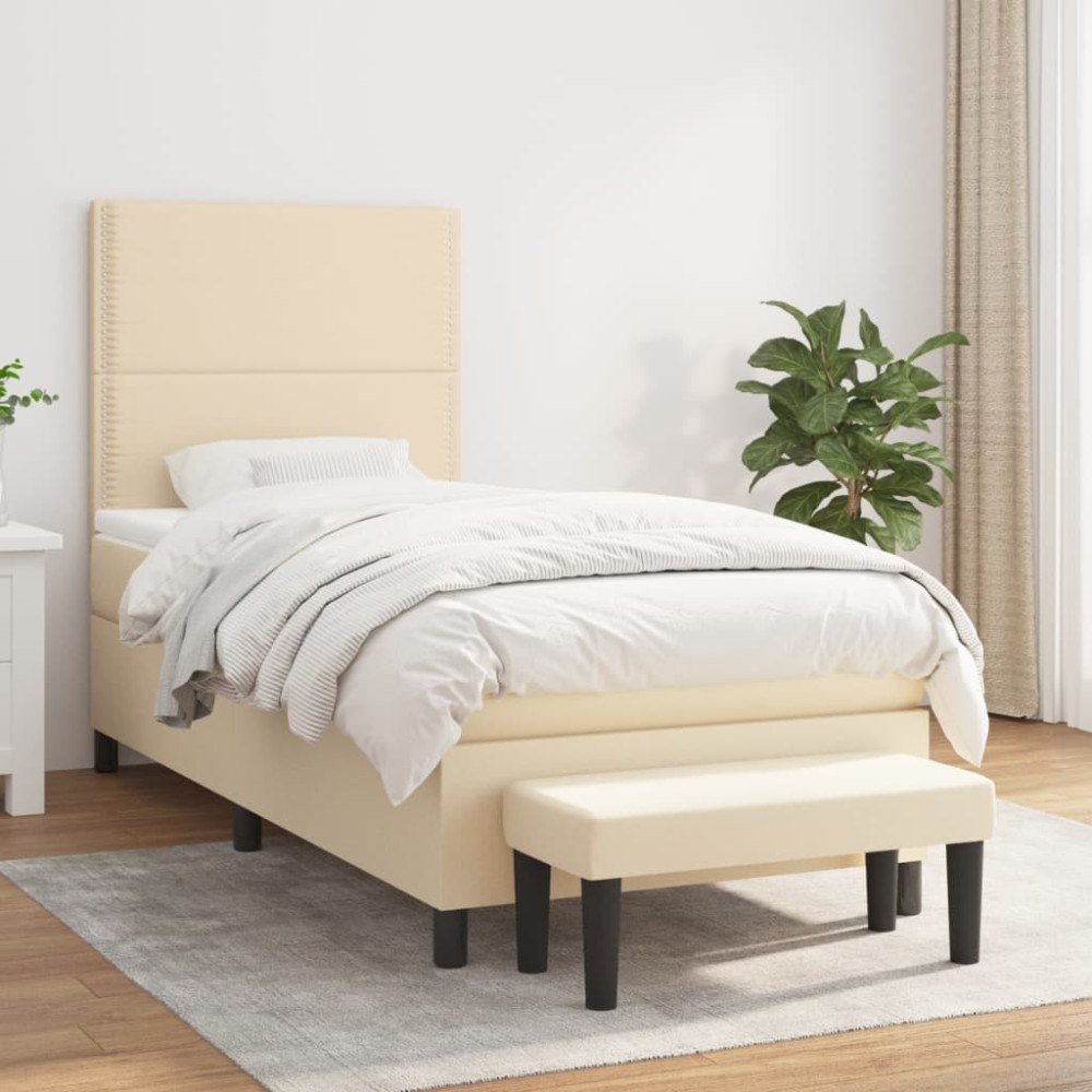 vidaXL Ramsäng med madrass gräddvit 90x200 cm tyg
