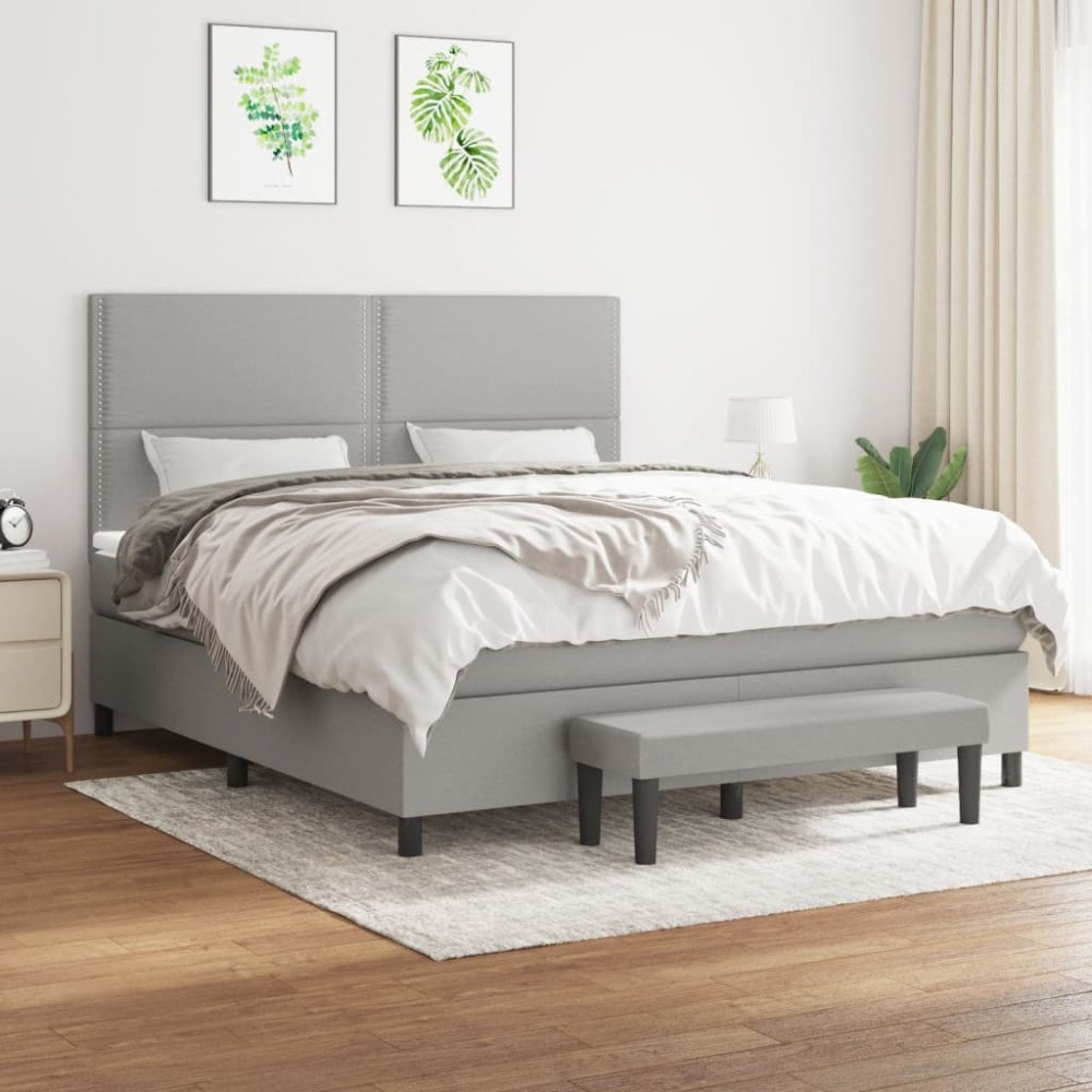 vidaXL Ramsäng med madrass ljusgrå 160x200 cm tyg