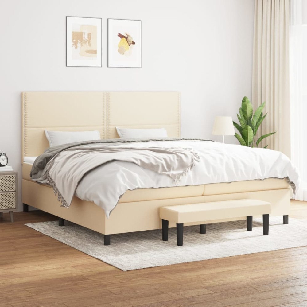 vidaXL Ramsäng med madrass gräddvit 200x200 cm tyg