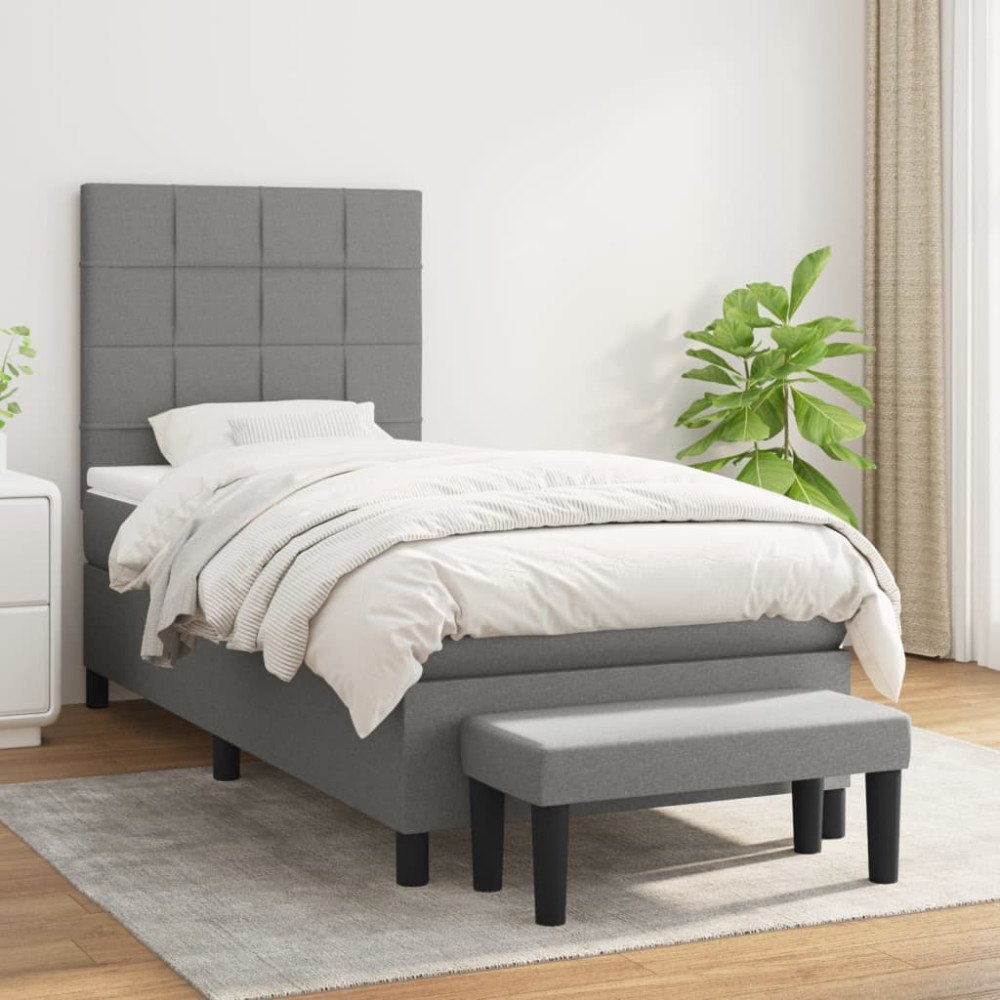 vidaXL Ramsäng med madrass mörkgrå 90x190 cm tyg