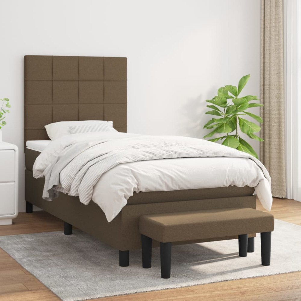 vidaXL Ramsäng med madrass mörkbrun 90x190 cm tyg