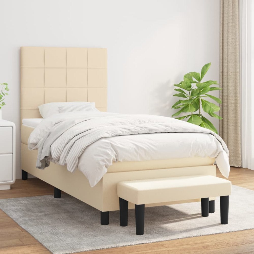 vidaXL Ramsäng med madrass gräddvit 90x190 cm tyg