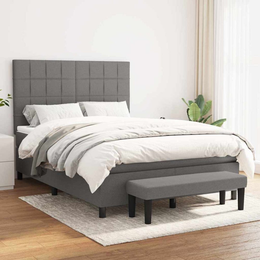 vidaXL Ramsäng med madrass mörkgrå 140x190 cm tyg