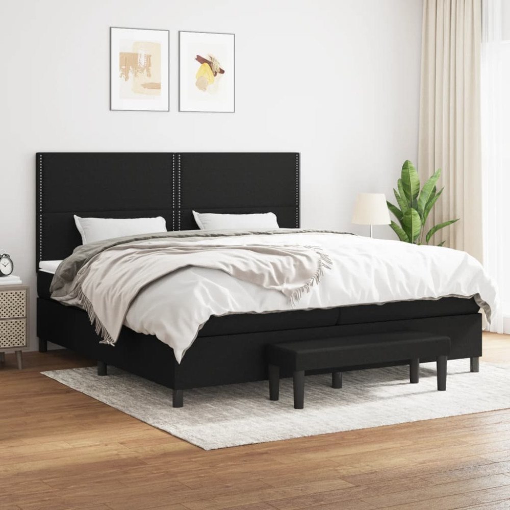 vidaXL Ramsäng med madrass svart 200x200 cm tyg