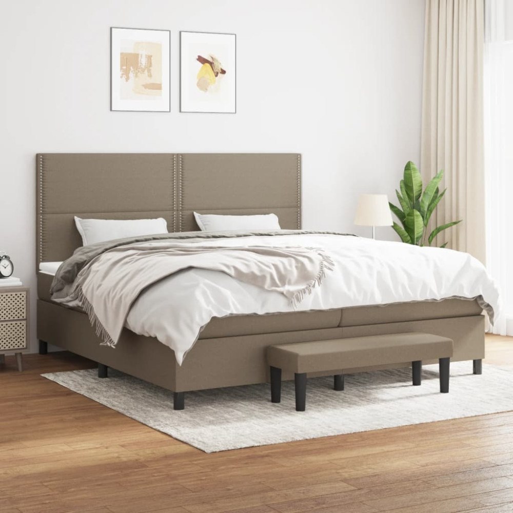 vidaXL Ramsäng med madrass taupe 200x200 cm tyg