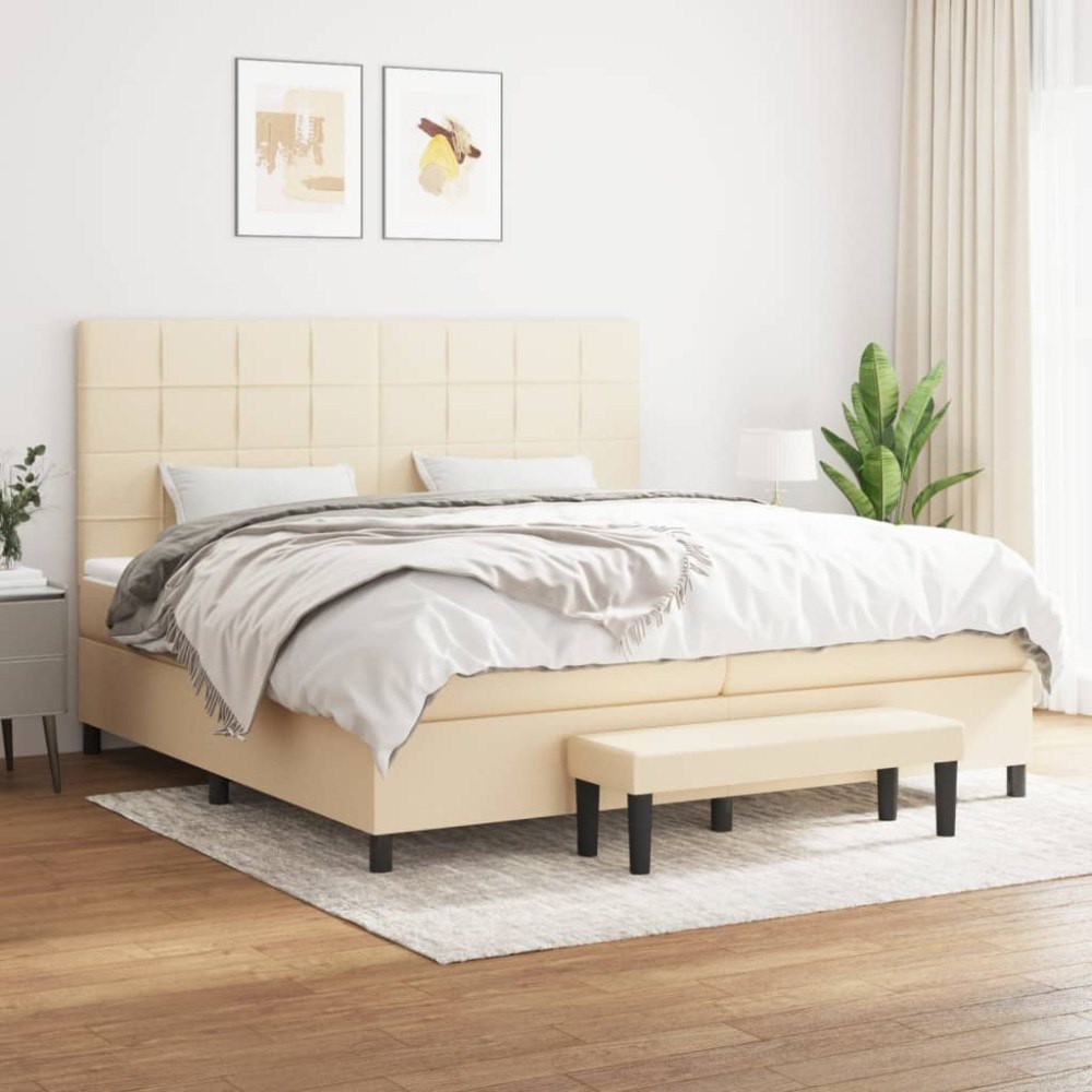 vidaXL Ramsäng med madrass gräddvit 200x200 cm tyg