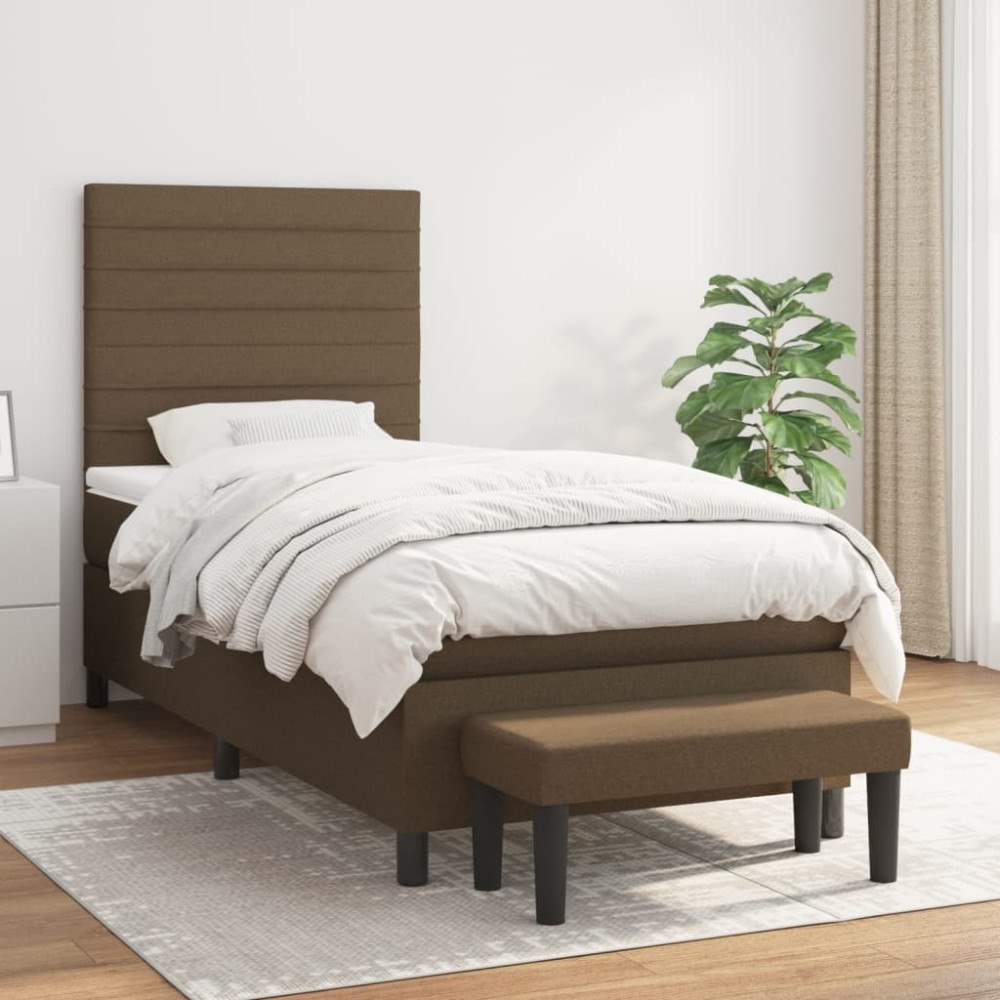 vidaXL Ramsäng med madrass mörkbrun 90x190 cm tyg