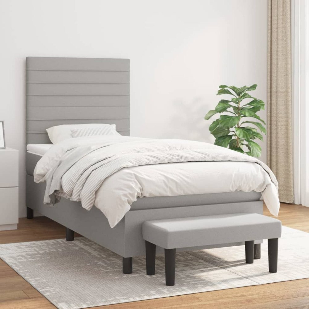 vidaXL Ramsäng med madrass ljusgrå 90x200 cm tyg