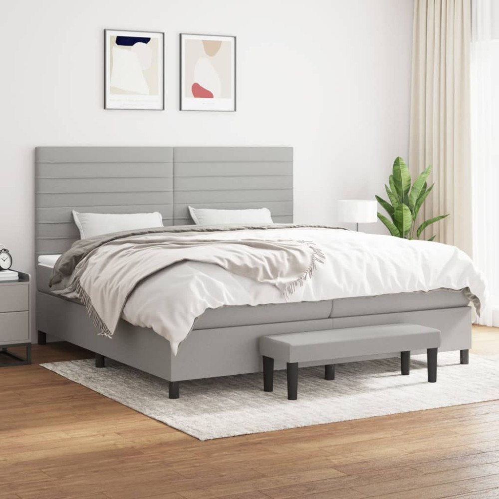 vidaXL Ramsäng med madrass ljusgrå 200x200 cm tyg