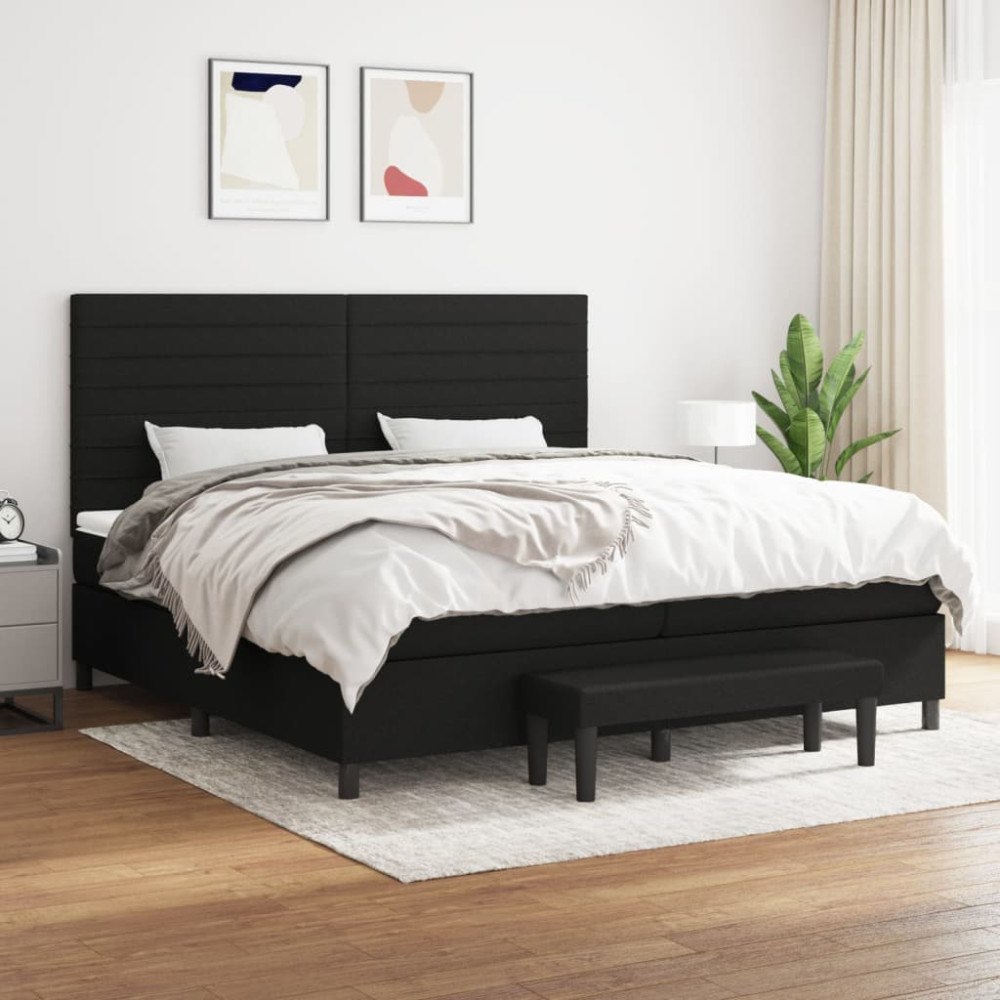 vidaXL Ramsäng med madrass svart 200x200 cm tyg