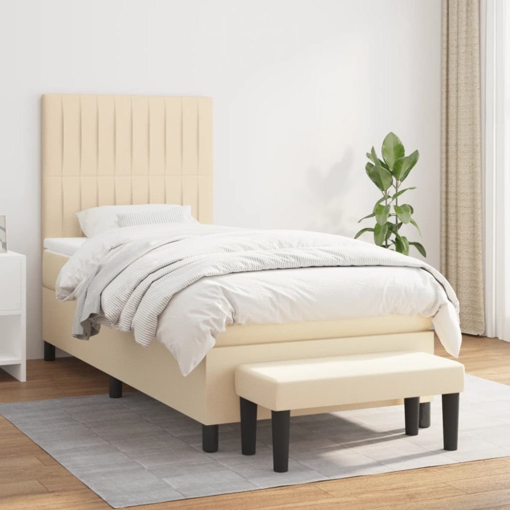 vidaXL Ramsäng med madrass gräddvit 90x190 cm tyg