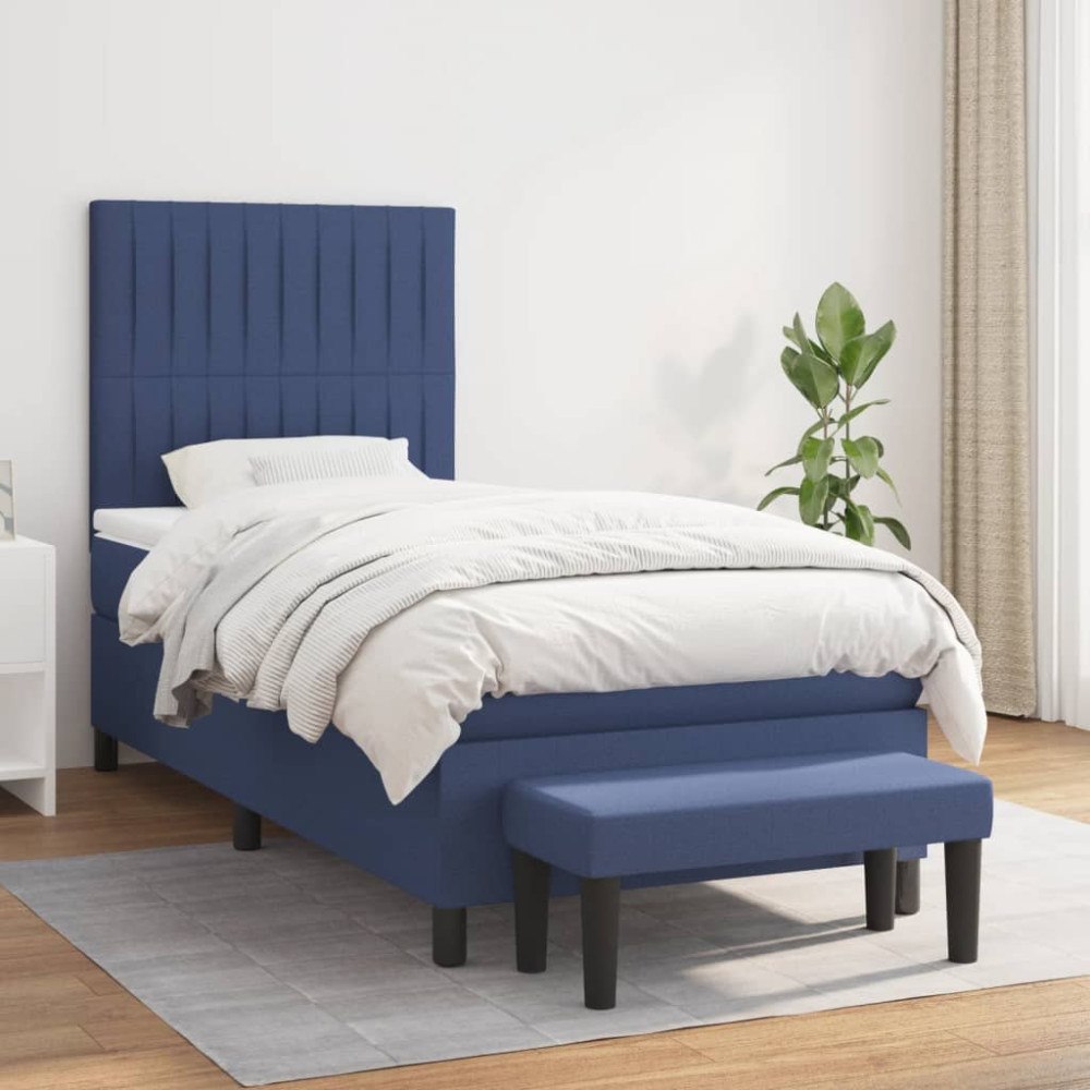 vidaXL Ramsäng med madrass blå 90x190 cm tyg