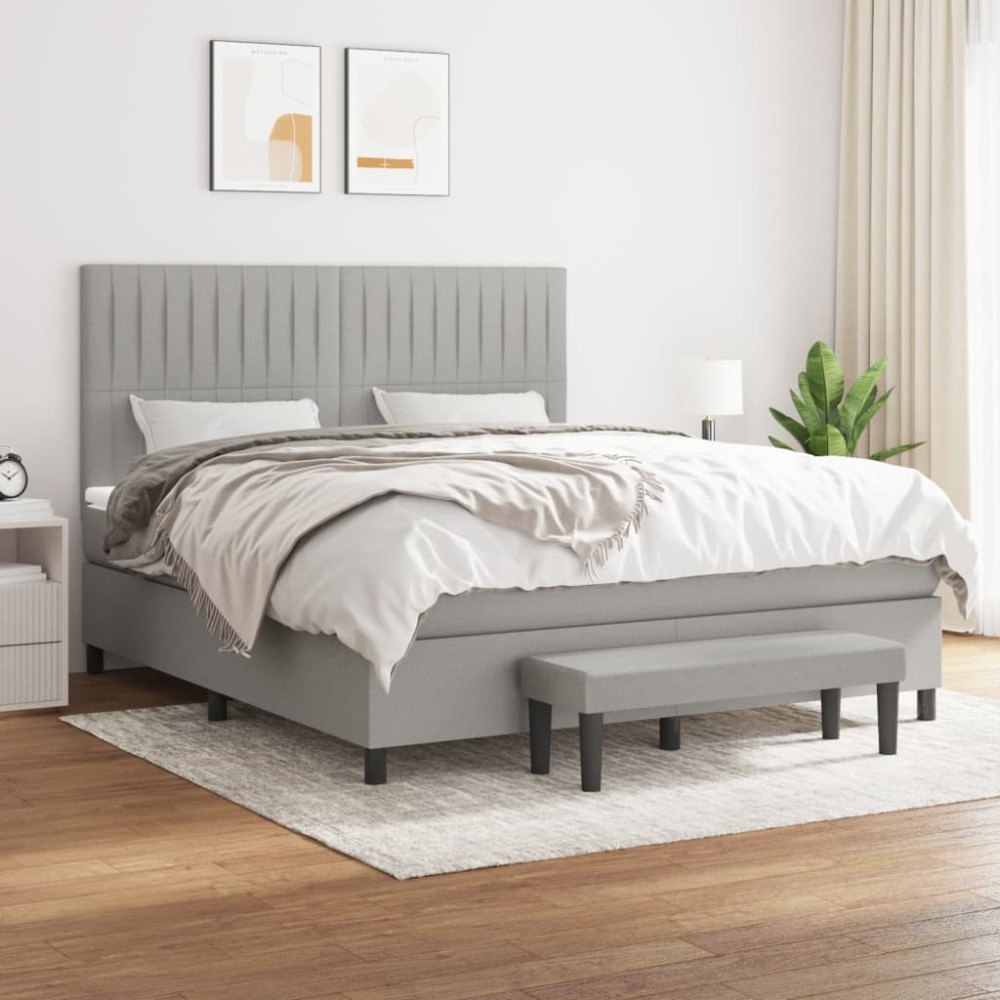 vidaXL Ramsäng med madrass ljusgrå 180x200 cm tyg