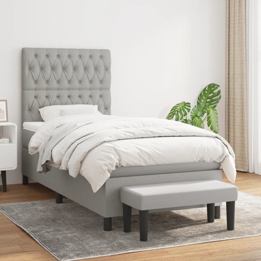vidaXL Ramsäng med madrass ljusgrå 90x190 cm tyg