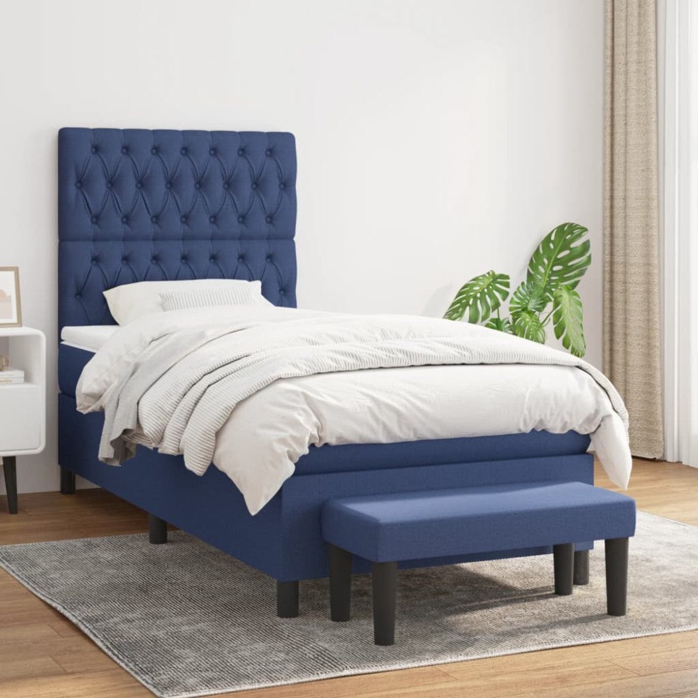 vidaXL Ramsäng med madrass blå 90x200 cm tyg