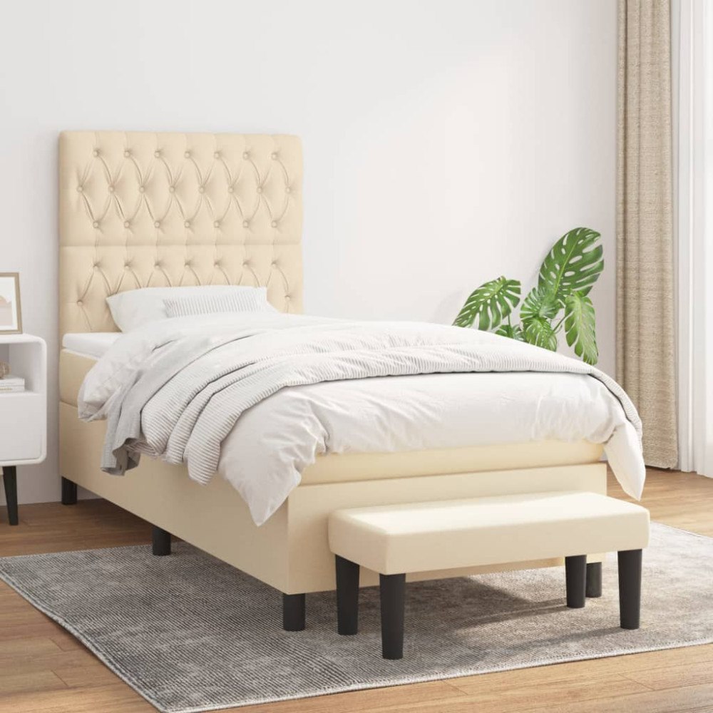vidaXL Ramsäng med madrass gräddvit 100x200 cm tyg