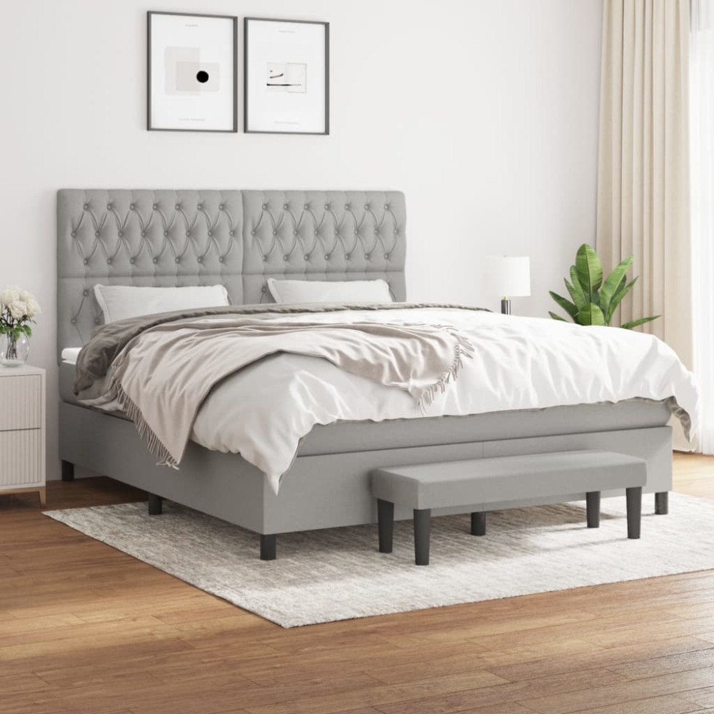 vidaXL Ramsäng med madrass ljusgrå 180x200 cm tyg