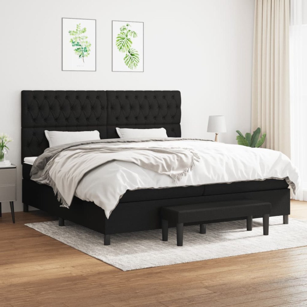 vidaXL Ramsäng med madrass svart 200x200 cm tyg