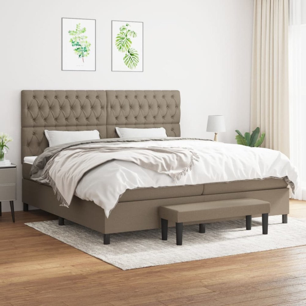 vidaXL Ramsäng med madrass taupe 200x200 cm tyg
