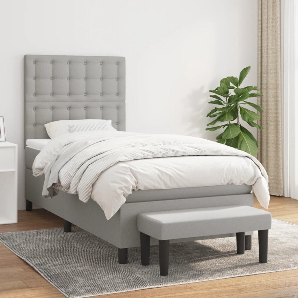 vidaXL Ramsäng med madrass ljusgrå 90x190 cm tyg