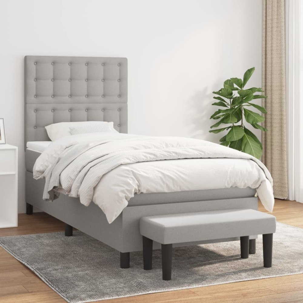 vidaXL Ramsäng med madrass ljusgrå 90x200 cm tyg