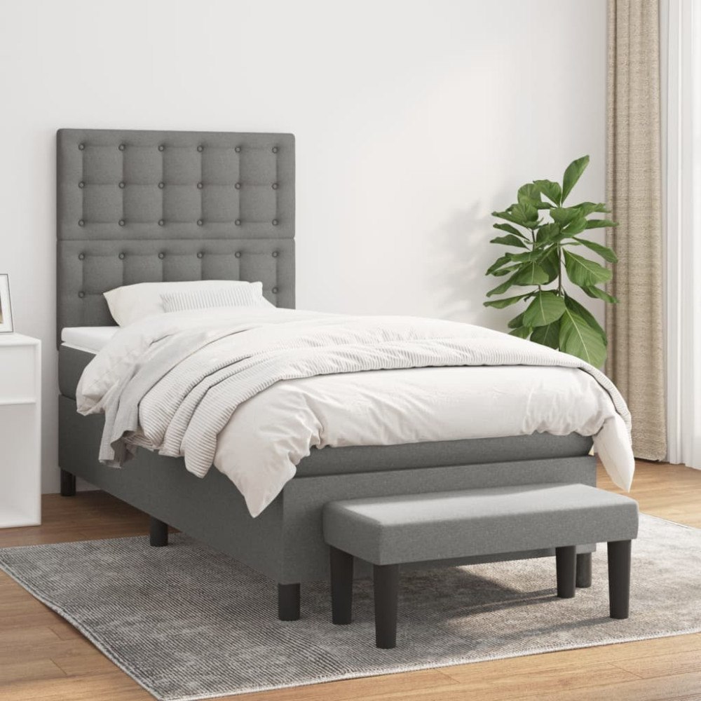 vidaXL Ramsäng med madrass mörkgrå 90x200 cm tyg