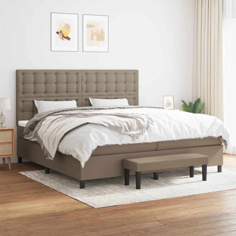 vidaXL Ramsäng med madrass taupe 200x200 cm tyg