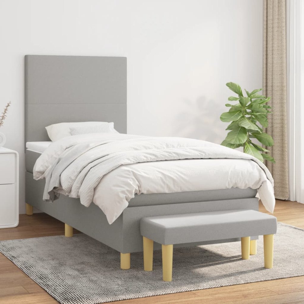 vidaXL Ramsäng med madrass ljusgrå 90x190 cm tyg