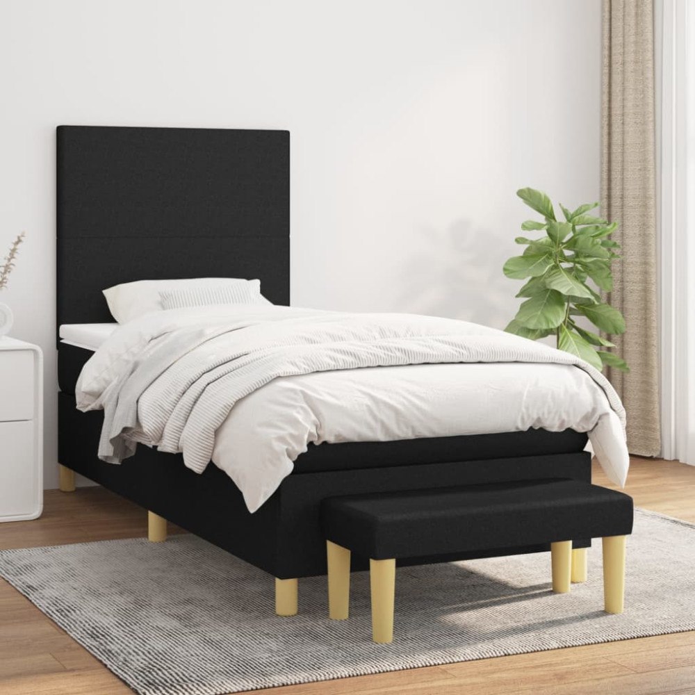 vidaXL Ramsäng med madrass svart 90x190 cm tyg