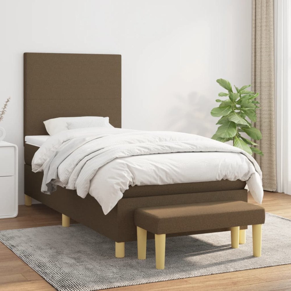 vidaXL Ramsäng med madrass mörkbrun 90x190 cm tyg