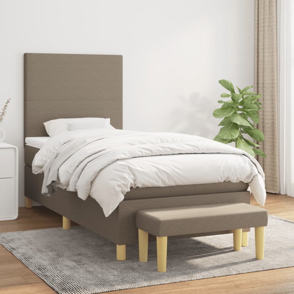 vidaXL Ramsäng med madrass taupe 90x190 cm tyg