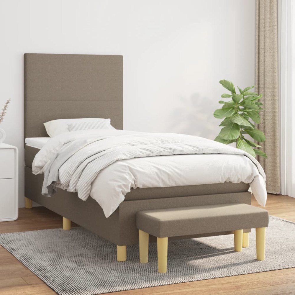 vidaXL Ramsäng med madrass taupe 90x200 cm tyg