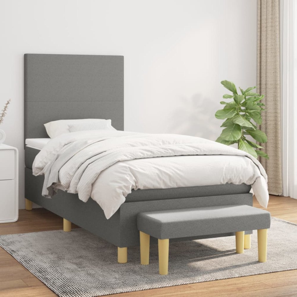 vidaXL Ramsäng med madrass mörkgrå 100x200 cm tyg