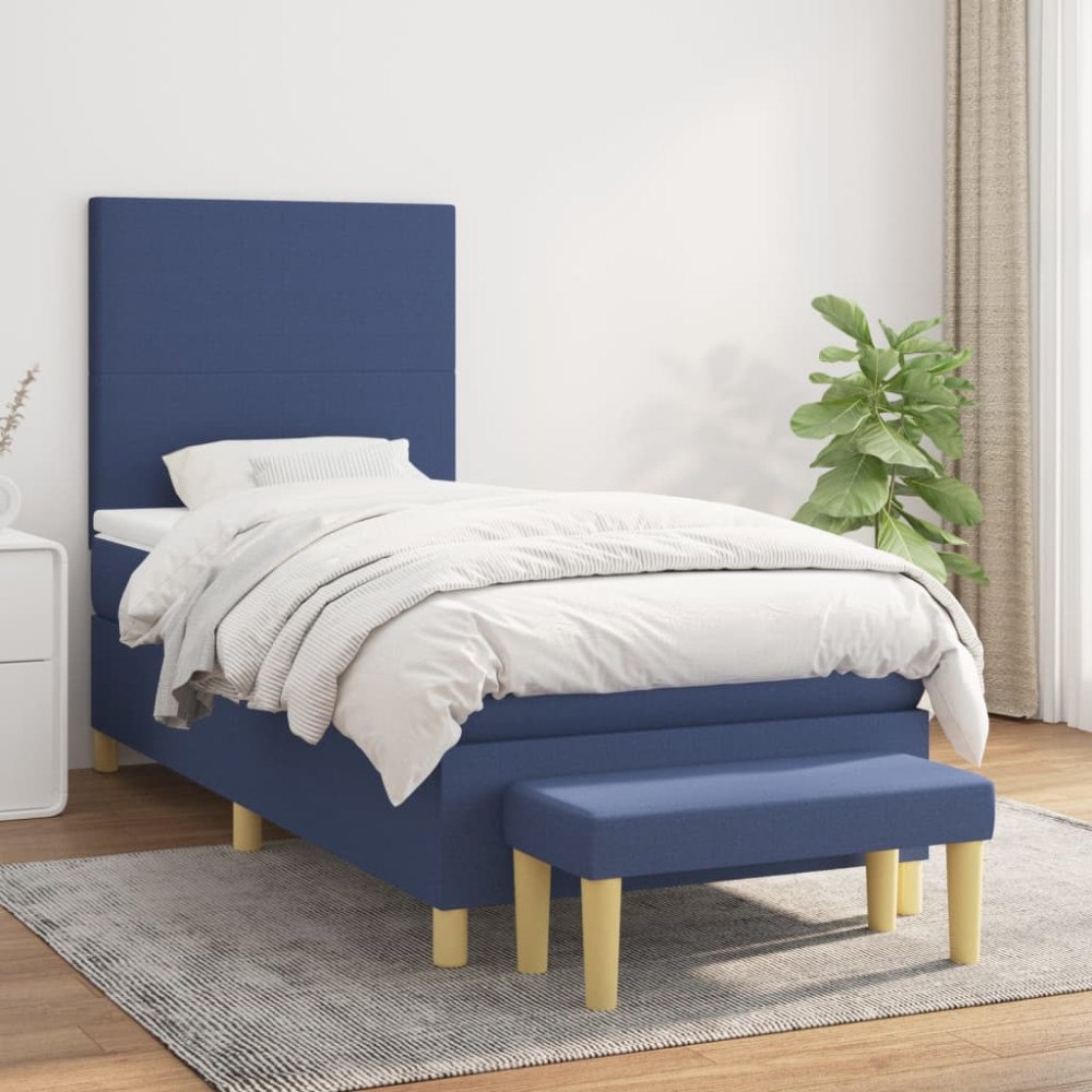 vidaXL Ramsäng med madrass blå 100x200 cm tyg