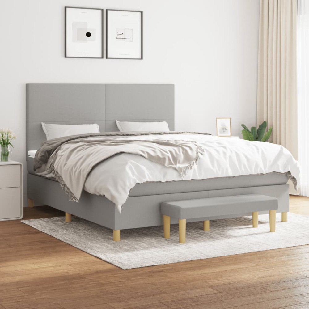 vidaXL Ramsäng med madrass ljusgrå 160x200 cm tyg