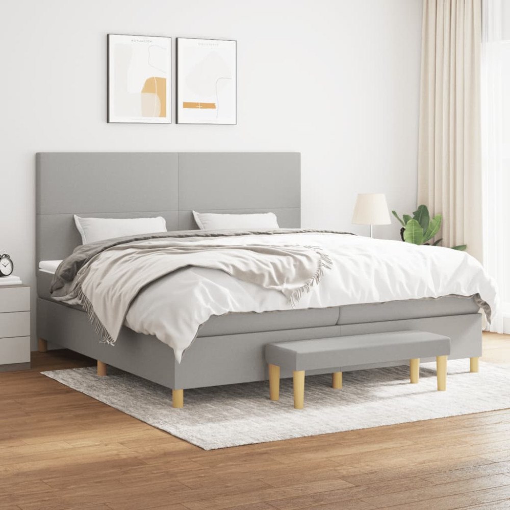 vidaXL Ramsäng med madrass ljusgrå 200x200 cm tyg