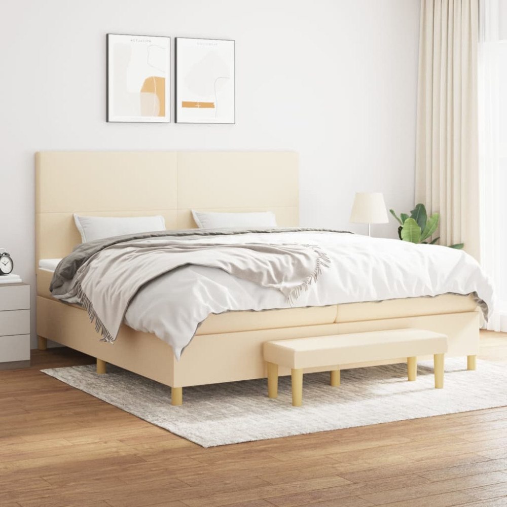 vidaXL Ramsäng med madrass gräddvit 200x200 cm tyg