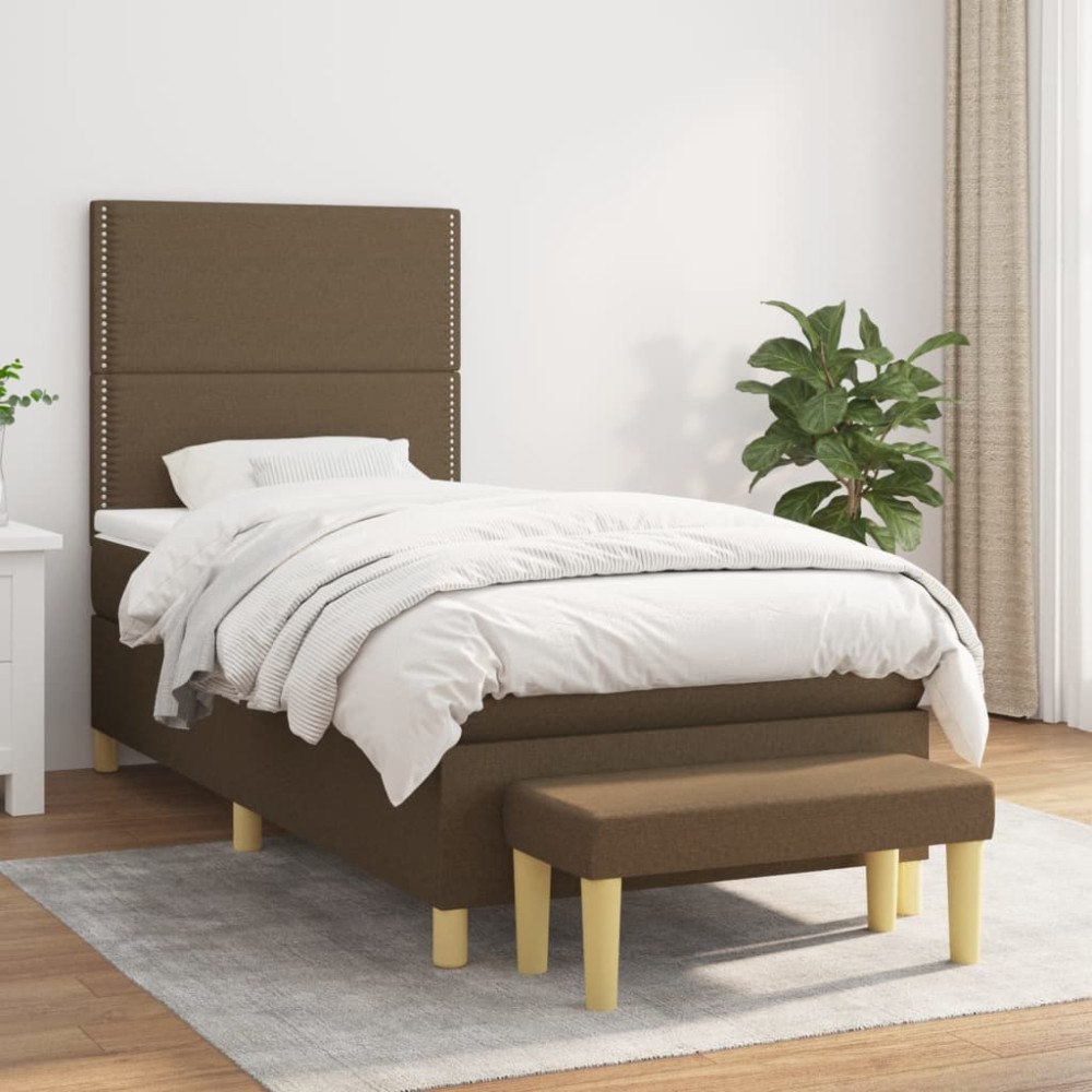vidaXL Ramsäng med madrass mörkbrun 90x190 cm tyg