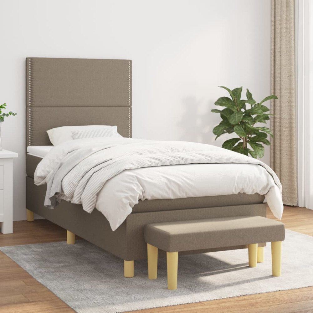 vidaXL Ramsäng med madrass taupe 90x190 cm tyg
