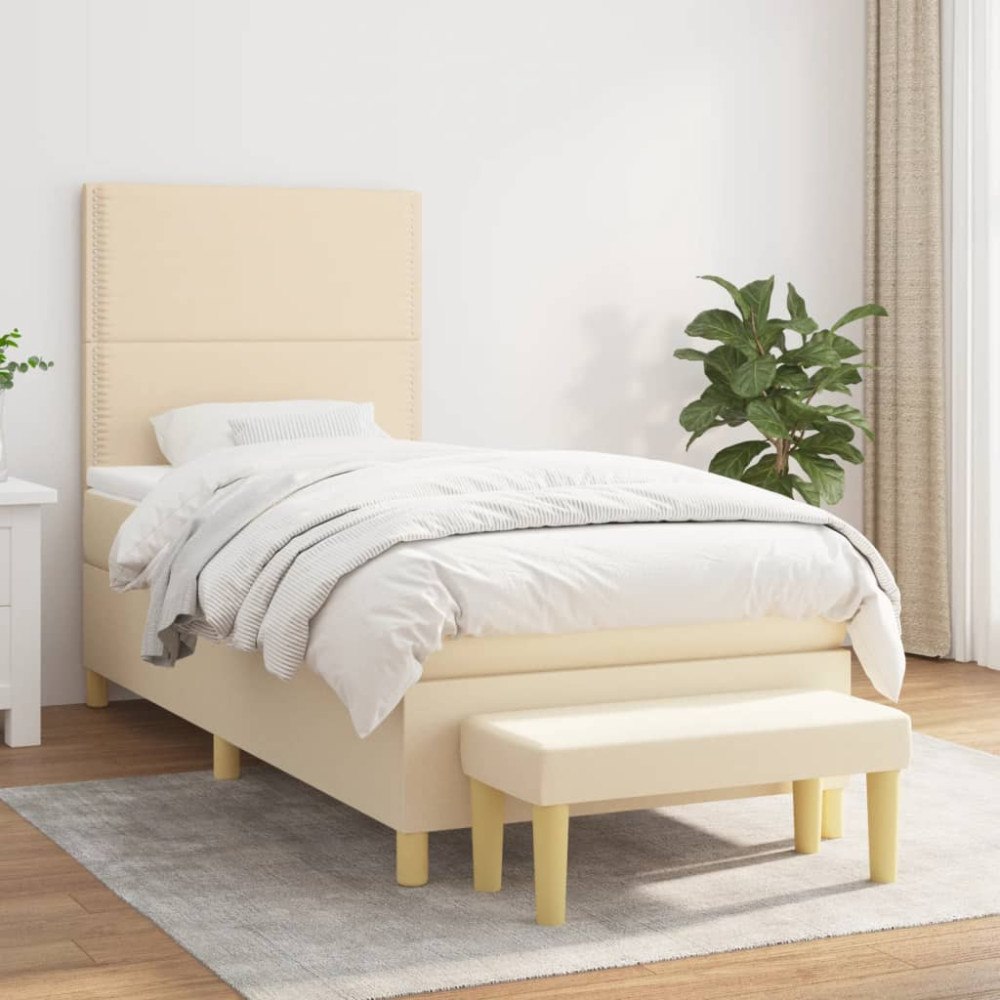 vidaXL Ramsäng med madrass gräddvit 90x190 cm tyg