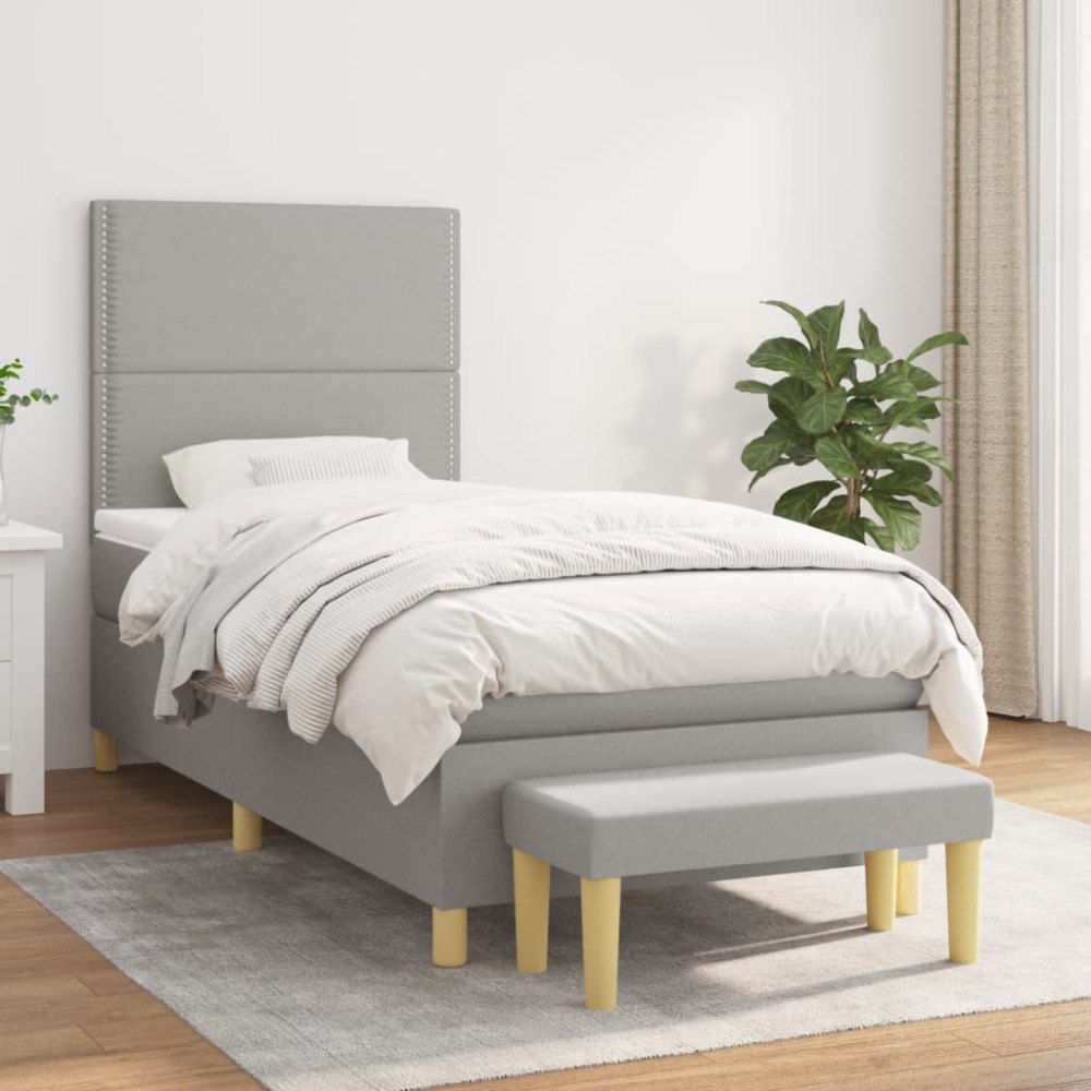 vidaXL Ramsäng med madrass ljusgrå 90x200 cm tyg