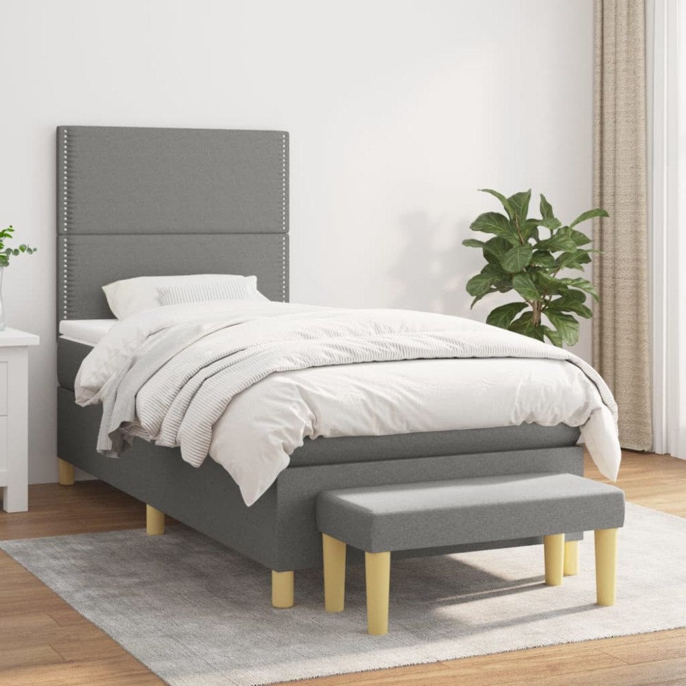 vidaXL Ramsäng med madrass mörkgrå 90x200 cm tyg